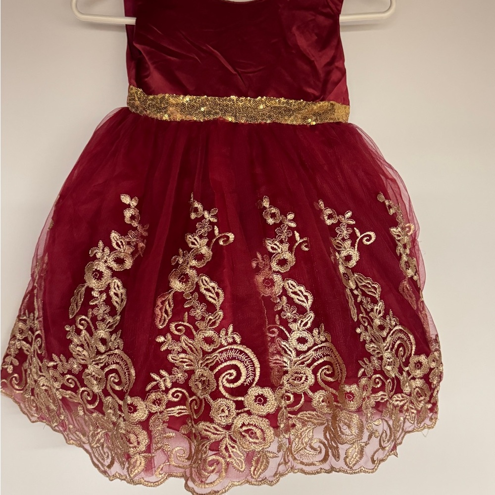 Elegant Kids Dress with Gold Embroidery Red & Gold Sparkle